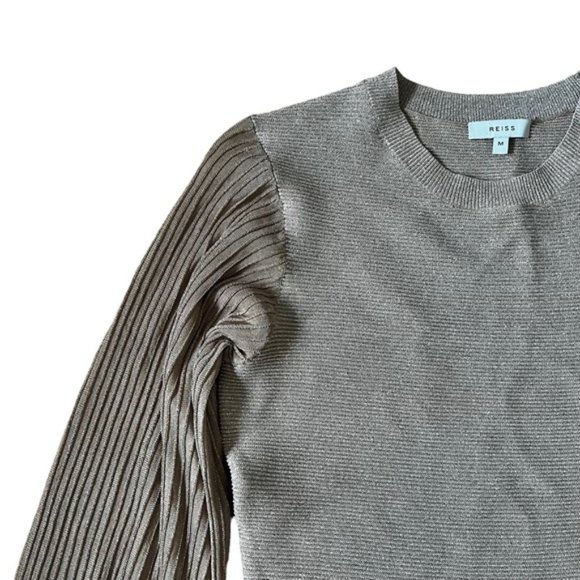 Reiss Stella Metallic Long Sleeve Top Size Medium - Picture 2 of 9